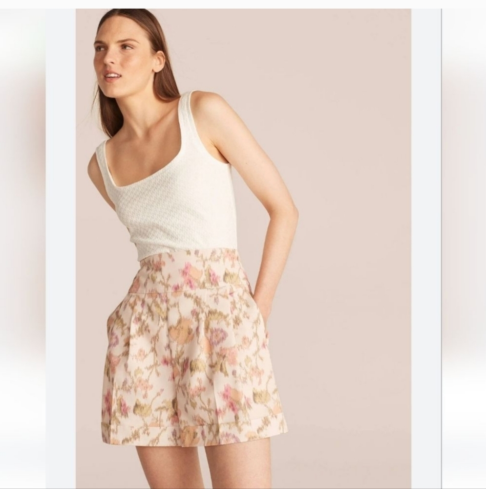 Rebecca Taylor High Waisted Floral Shorts in Blush Pink and Cream